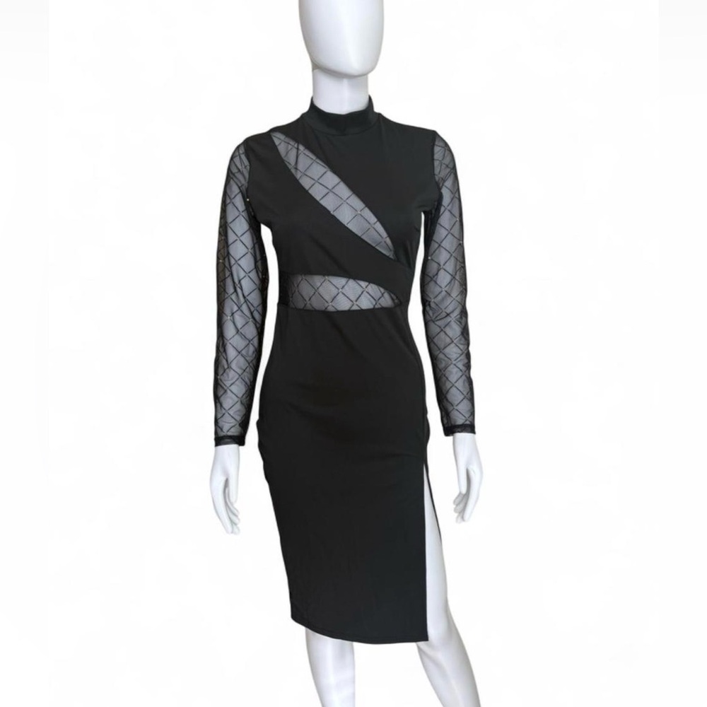 NWT CBR Chic Boutique Black Mesh Cutout Midi Cocktail Dress | Size: M